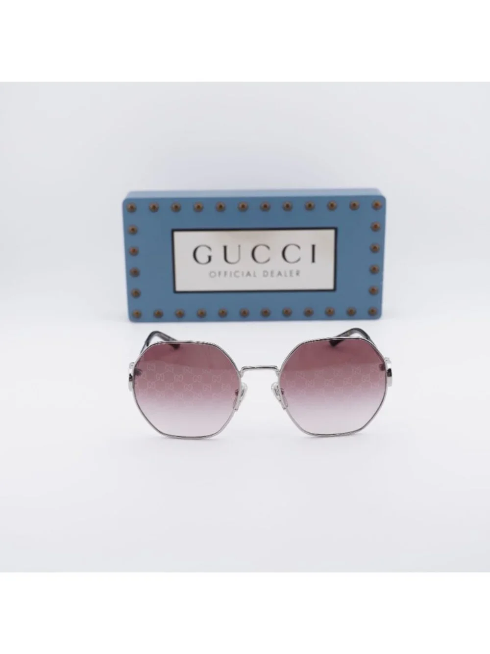 Gucci GG2046S 004  Geometric Sunglasses - Silver / Red Gradient